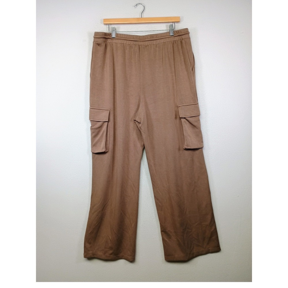 Gorpcore Utility Scoop Womens XL Taupe Brown Wide Leg Drawstring Cargo Pants - Picture 2 of 10
